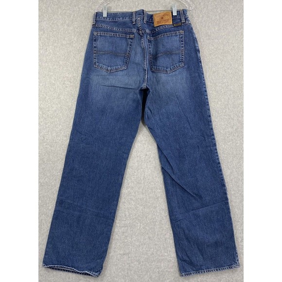 Lucky Brand Dungarees Men's 34 x 31.5 Grunge Distressed Bootleg Denim Blue Jeans - Picture 2 of 14